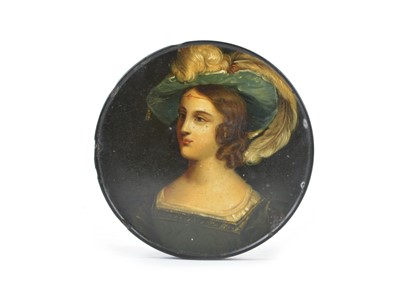Lot 111 - Early 19th Century German Papier Mache Circular Snuff Box by Stobwasser