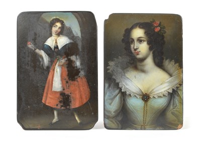 Lot 112 - Two Early 19th Century Papier Mache Rectangular Snuff Box Lids