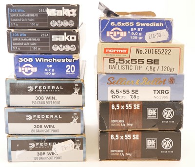 Lot 497 - .308 and 6.5x55 ammunition, the 6.5x55 to...