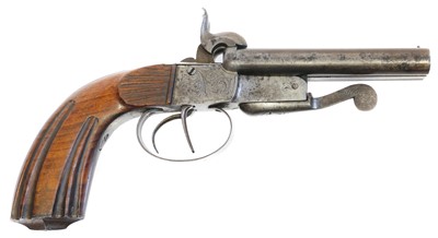 Lot 4 - Belgian 56 bore double barrel pinfire pistol,...