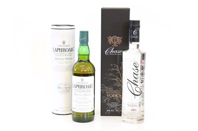 Lot 74 - 2 bottles Mixed Lot Laphroaig Single Malt and rare Chase Distillery Potato Vodka