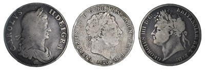 Lot 41 - Three historical silver crowns from Charles II, George III and George IV (3).