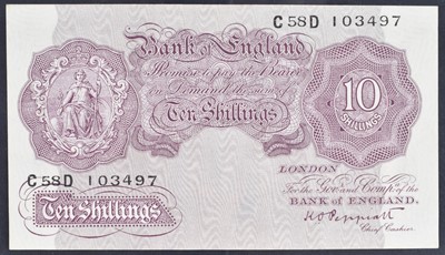 Lot 80 - A Bank of England, Ten Shillings, Series "A" Britannia Issue banknote (October 1940).