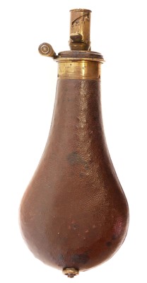 Lot 411 - Brass powder flask with tipping measure, the...