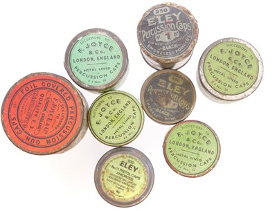 Lot 457 - Eight vintage percussion cap tins and contents...