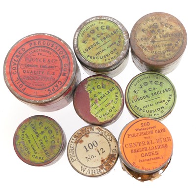 Lot 458 - Eight vintage percussion cap tins and contents...