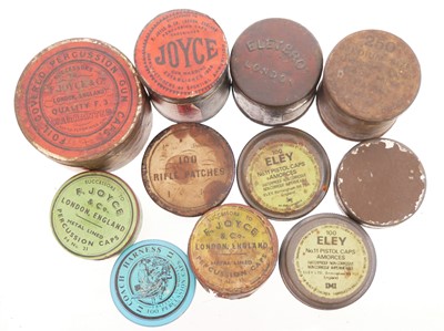 Lot 459 - Eight vintage percussion cap tins and contents...