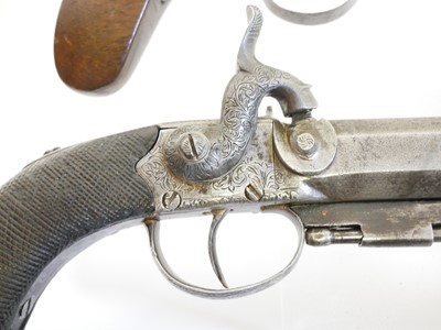 Lot 14 - Two percussion pistols, the first, an 18 bore...