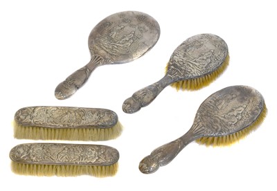 Lot 165 - An Edward VII silver backed dressing table set