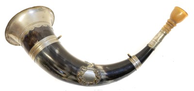 Lot 252 - Hunting horn, with silver plated mounts,...