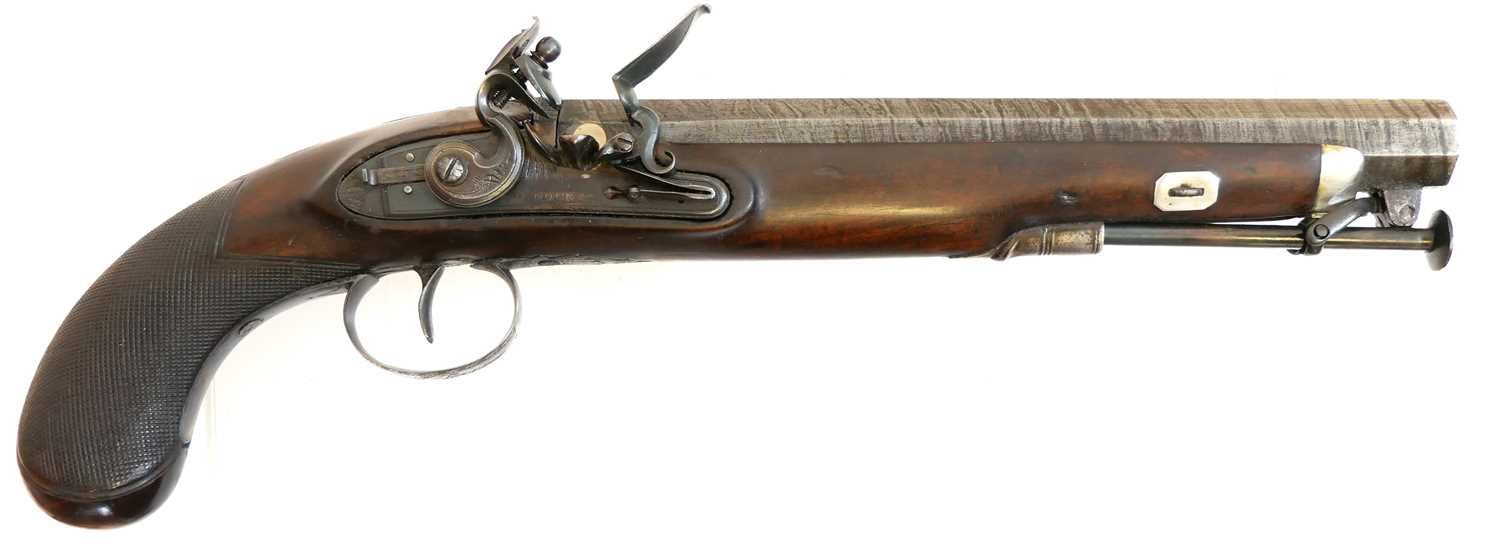 Lot 2 - Flintlock .650 officers pistol, converted from...