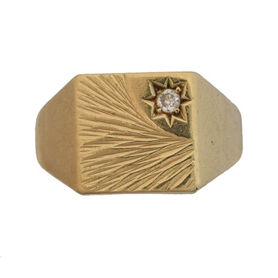 Lot 77 - A 9ct gold diamond signet ring.