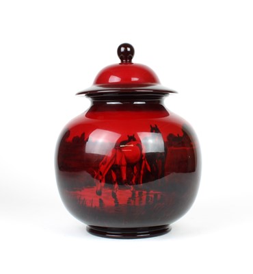Lot 77 - A Large Royal Doulton Flambe Jar with Cover