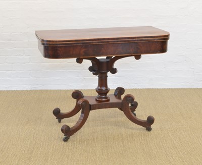 Lot 347 - Regency mahogany and boxwood strung fold-over tea table