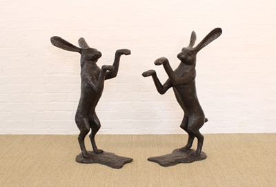 Lot 394 - A Pair of Cast Bronze Boxing Hares