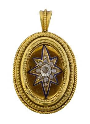 Lot 63 - A Victorian diamond and enamel locket.