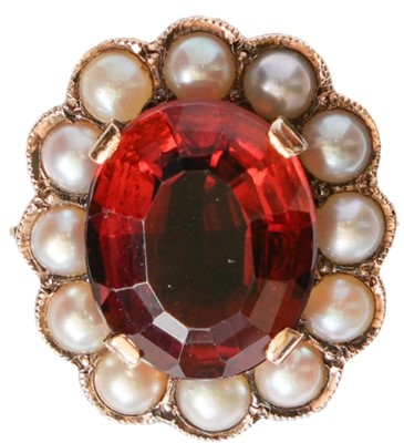 Lot 66 - A citrine and split pearl cluster ring.
