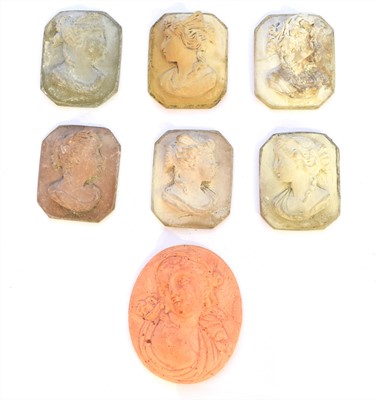 Lot 157 - Six loose lava cameos.