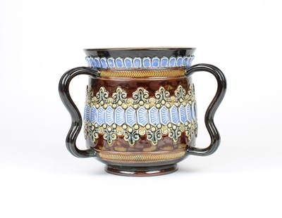Lot 76 - A Late Victorian Salt-Glazed Stoneware Tyg by Doulton Lambeth