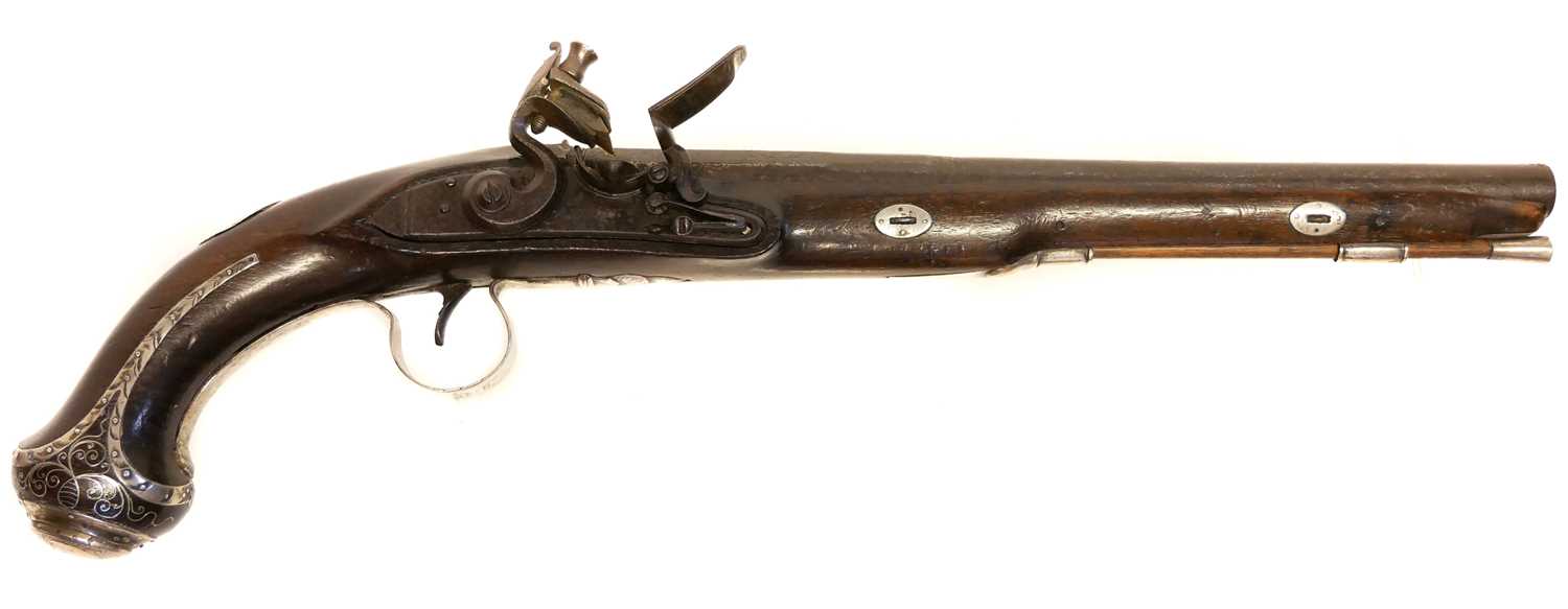 Lot 5 - Flintlock 24 bore pistol by Bennett made for...