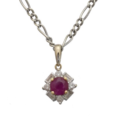 Lot 57 - An 18ct gold ruby and diamond pendant.