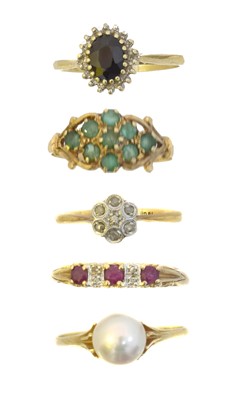Lot 162 - Five gem-set dress rings.