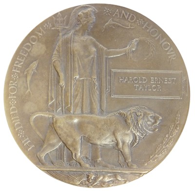 Lot 268 - WWI death penny or memorial plaque for Harold...