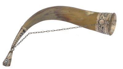 Lot 191 - A Russian silver niello mounted ceremonial drinking horn