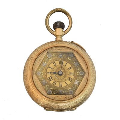 Lot 245 - A 14ct gold open face fob watch.