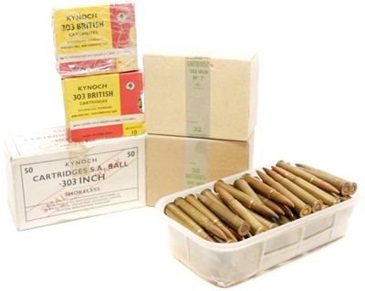 Lot 566 - WWII era .303 Mk7 ammunition, 145 rounds, some...