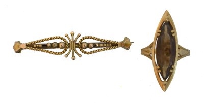 Lot 5 - A 9ct gold brooch and ring.