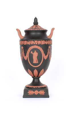 Lot 84 - A Wedgwood Rosso Antico Jasperware Twin-Handled Urn with Cover