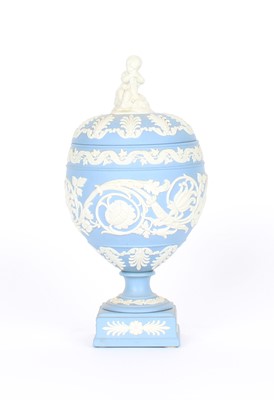 Lot 88 - A Wedgwood Blue Jasperware Urn with Cover