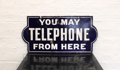 Lot 301 - Original and Double-Sided "You May Telephone From Here" Enamel Sign