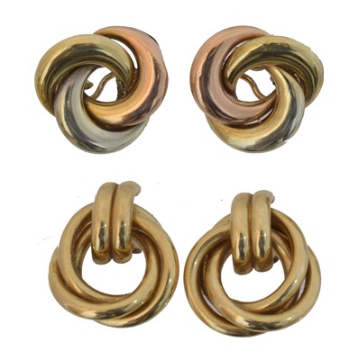 Lot 64 - Two pairs of 9ct gold earrings.