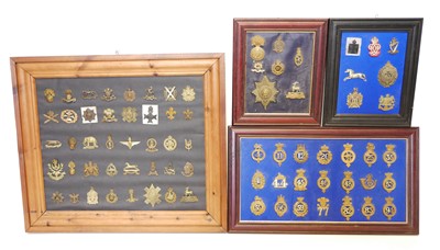 Lot 265 - Four framed cap badge displays, a mix of...