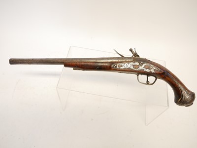 Lot 4 - Turkish flintlock 18 bore pistol, 14 inch...