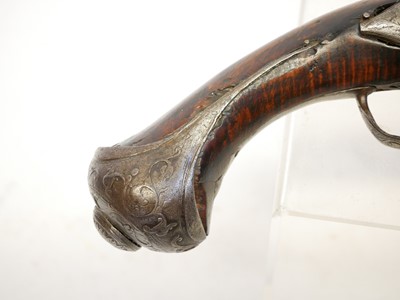 Lot 4 - Turkish flintlock 18 bore pistol, 14 inch...