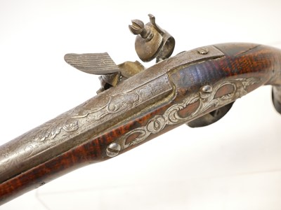 Lot 4 - Turkish flintlock 18 bore pistol, 14 inch...