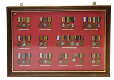 Lot 263 - Framed medal display, including thirteen sets...