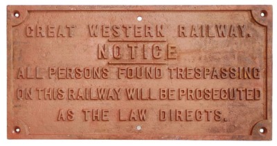 Lot 274 - Railway Interest - A Cast Iron Notice Sign