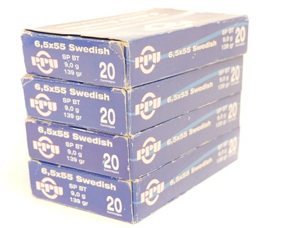Lot 554 - PPU 6.5x55 Swedish ammunition, eighty rounds,...