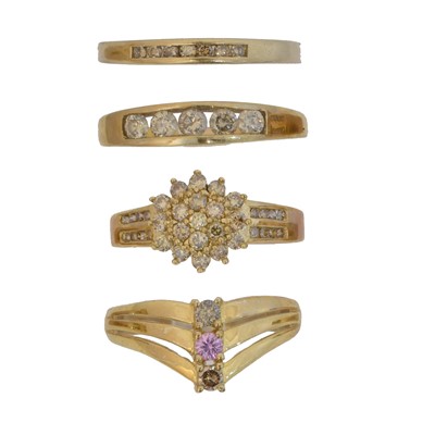 Lot 112 - Four 9ct gold diamond dress rings.