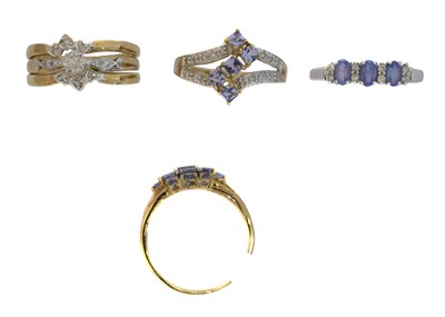 Lot 113 - Six 9ct gold gem-set dress rings.