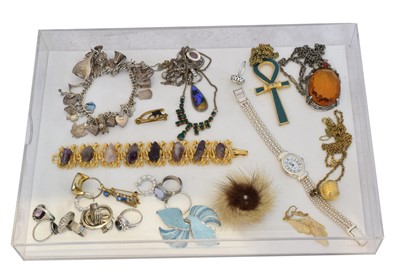 Lot 150 - A selection of silver, white metal and costume jewellery.