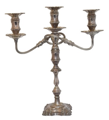 Lot 40 - An Elizabeth II silver three branch candelabrum.