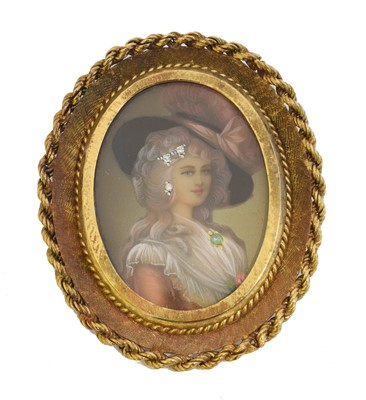 Lot 19 - An 18ct gold portrait miniature brooch.