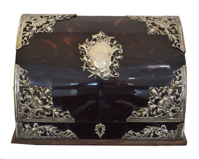 Lot 87 - An Edward VII silver mounted tortoiseshell stationary box.
