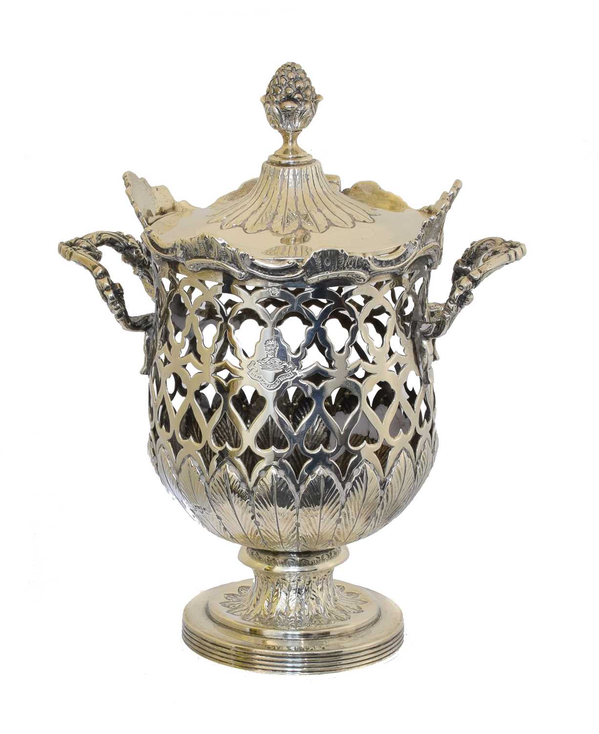 Lot 56 - An Edward VII silver pierced twin handled cup.