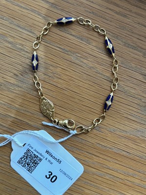 Lot 30 - An 18ct gold Fabergé enamel and diamond bracelet.